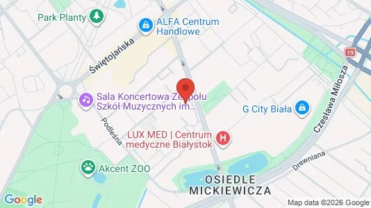 Apartments for rent i Białystok - kort over placeringen