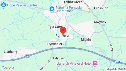 Rooms for rent i Pontyclun - Mid Glamorgan - kort over placeringen