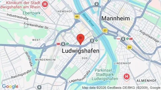 Apartments for rent i Ludwigshafen am Rhein - kort over placeringen