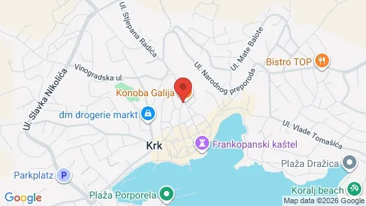 Apartments for rent i Krk - kort over placeringen