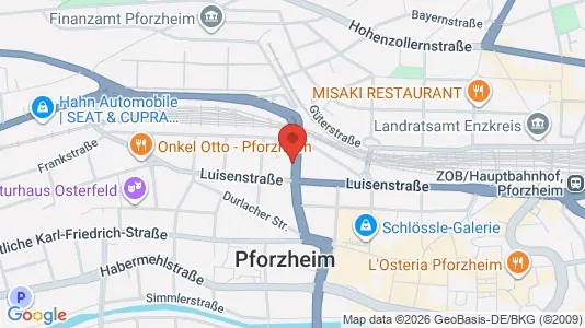 Apartments for rent i Pforzheim - kort over placeringen