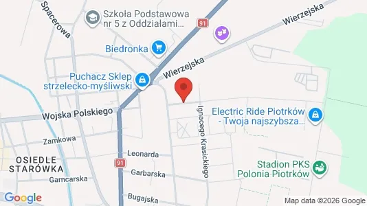 Apartments for rent i Piotrków Trybunalski - kort over placeringen