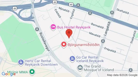 Apartments for rent i Reykjavík Hlíðar - kort over placeringen