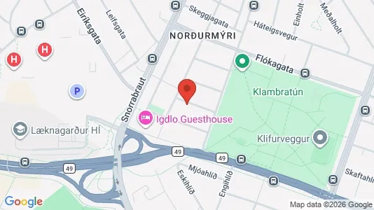Apartments for rent i Reykjavík Hlíðar - kort over placeringen