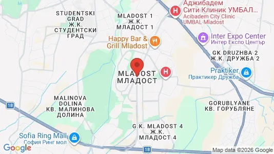 Apartments for rent i Sofia Mladost - kort over placeringen