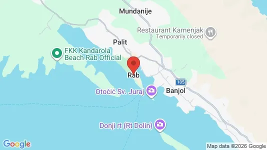Apartments for rent i Rab - kort over placeringen