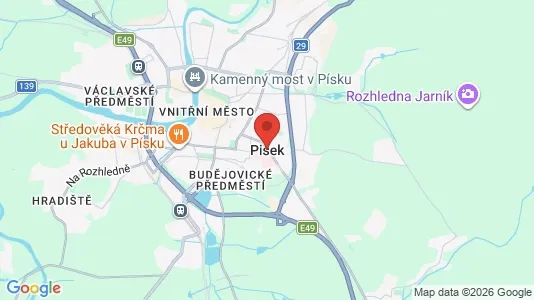 Apartments for rent i Písek - kort over placeringen