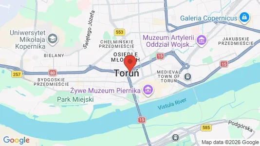 Apartments for rent i Toruń - kort over placeringen